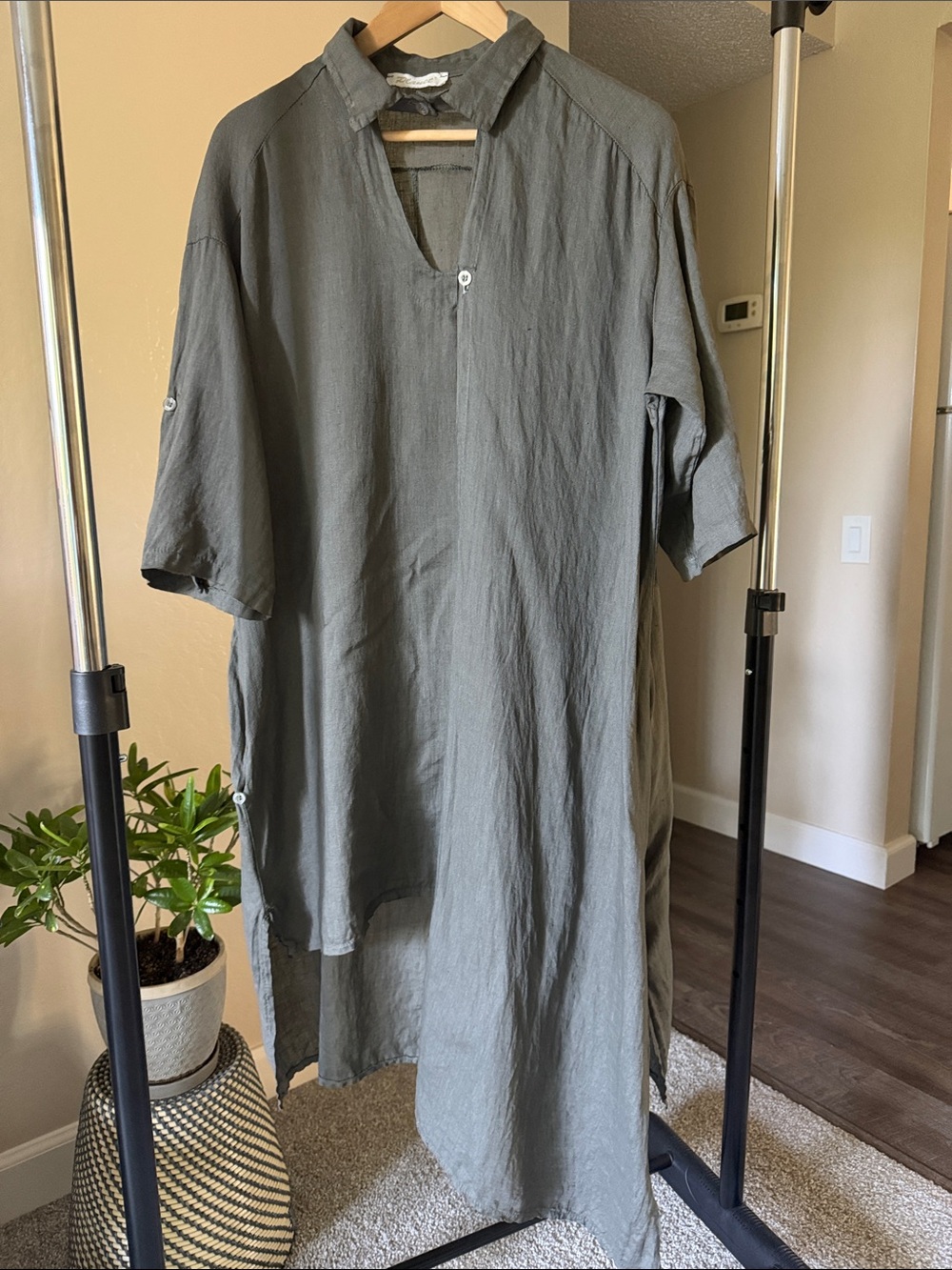 💯Linen Planet by Lauren G Women’s Asymmetrical Tunic Dress One Size - Picture 3 of 5